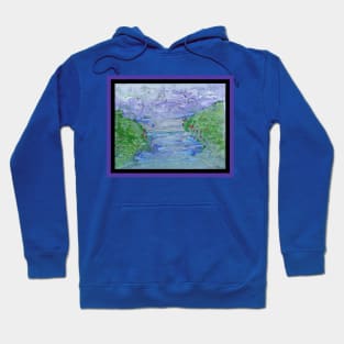 Blue Clouds Green Grass Water Creek Flowers landscape nature window wildlife creatures in clouds swirling Hoodie